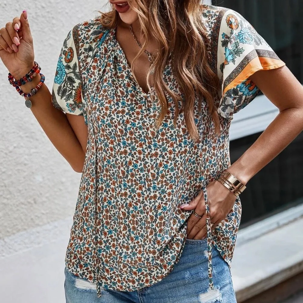 05 Boho floral Print Cottagecore blouse - Picture 11 of 11